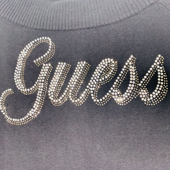 Guess Los Angeles sweater bling spellout logo black cotton nylon small women - Picture 2 of 7